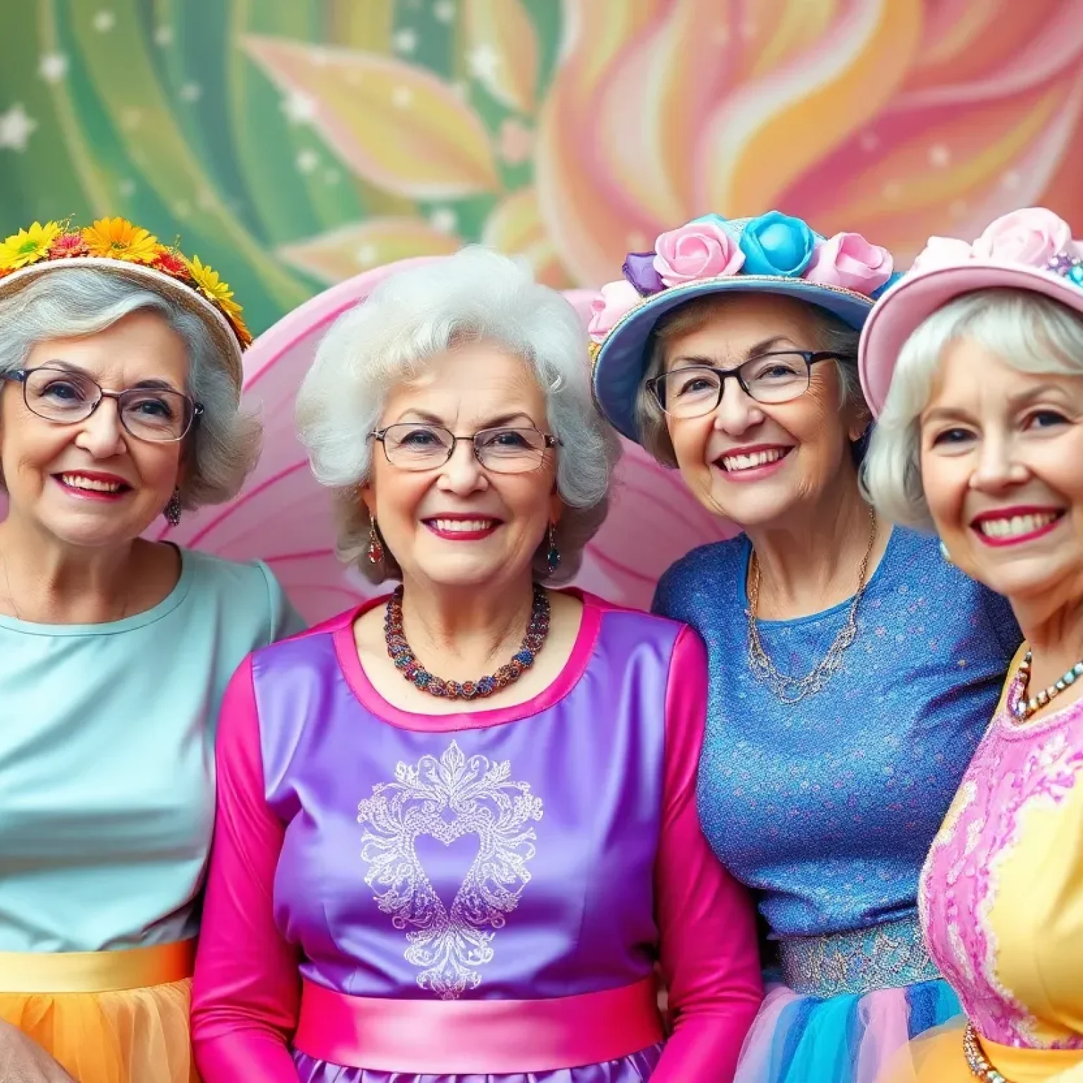 Seniors dressed as fairy godmothers promoting community initiative.