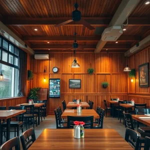 Interior view of Killington's Restaurant with empty tables