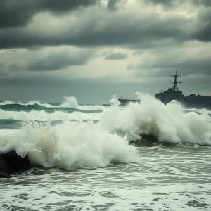 High waves crashing into a military base