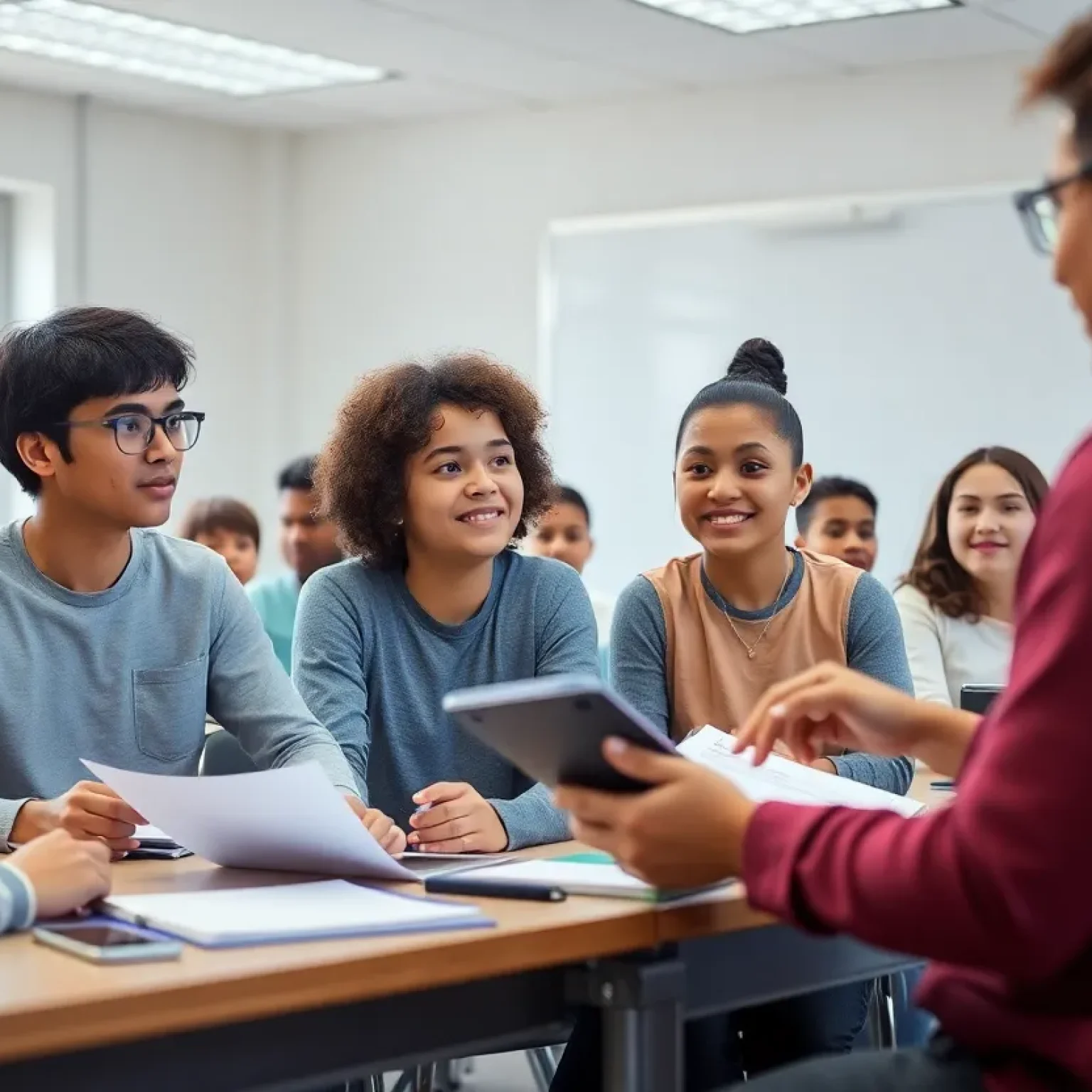 Students collaborating in a classroom