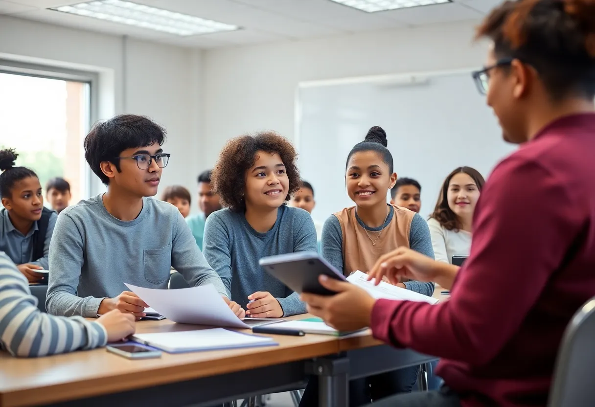 Students collaborating in a classroom