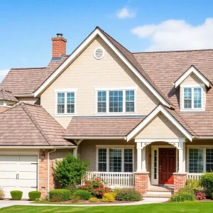 Different types of roofing systems displayed on homes.