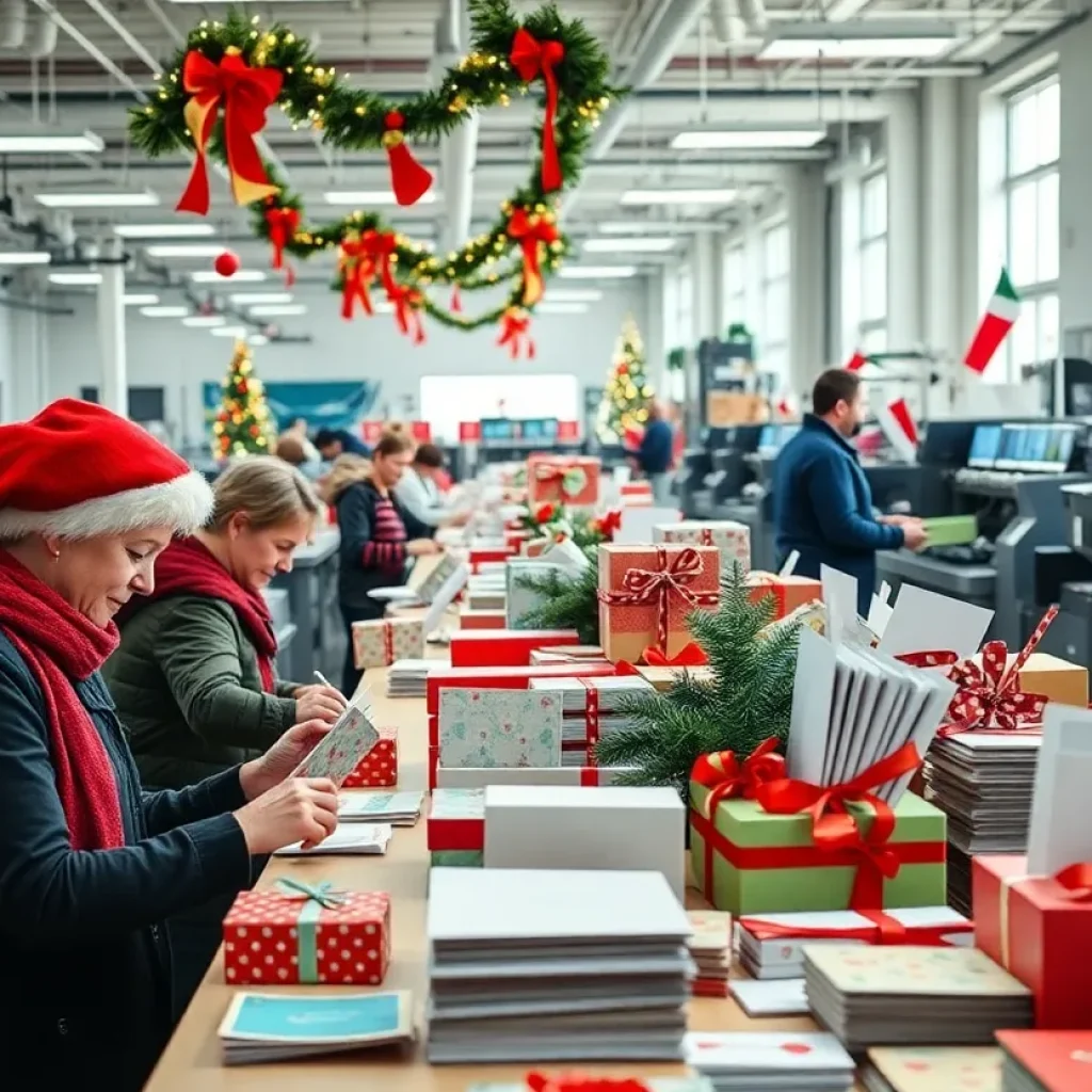 Workers at Shutterfly's Fort Mill plant producing holiday cards and gifts.