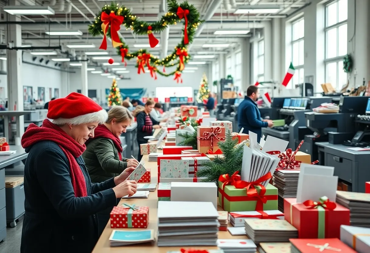 Workers at Shutterfly's Fort Mill plant producing holiday cards and gifts.