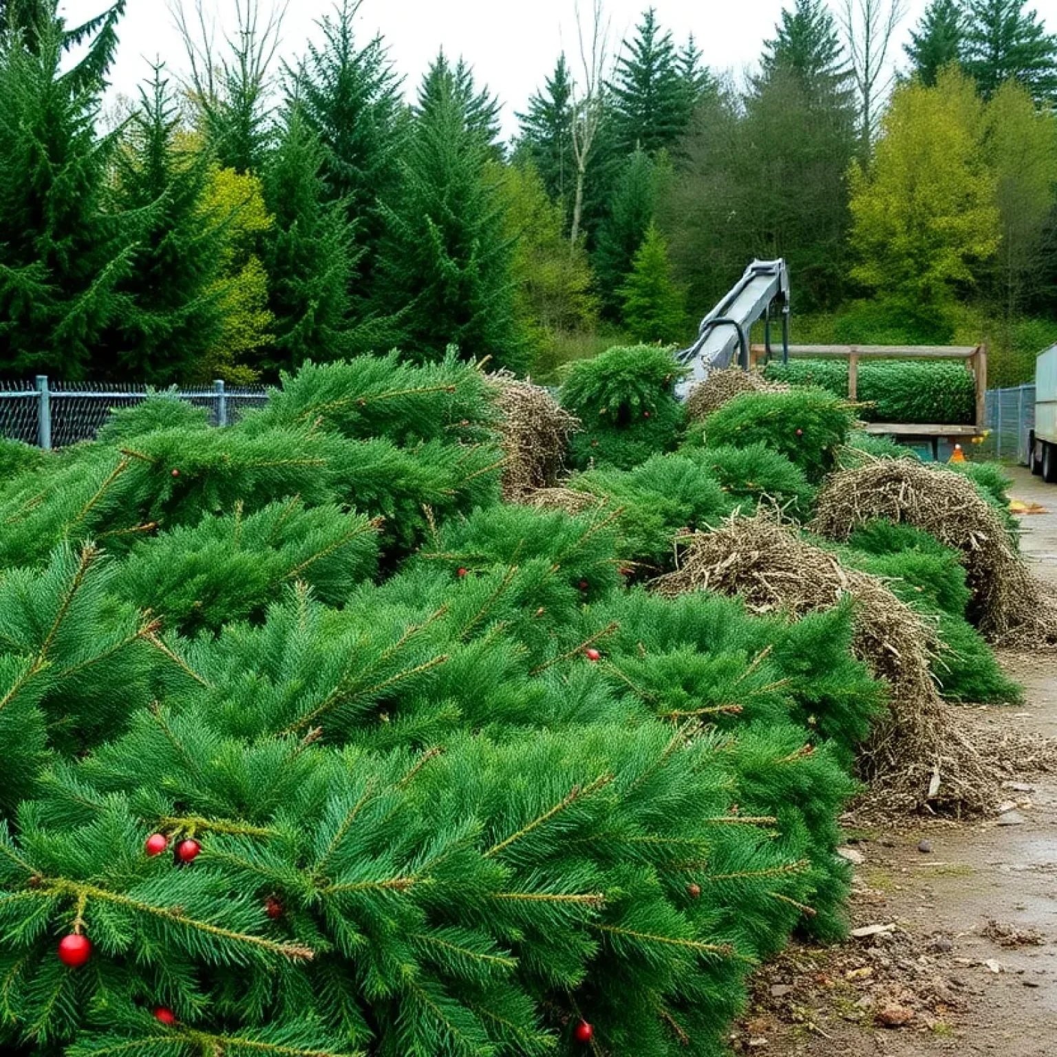 Piles of Christmas trees at the York County Recycling Center