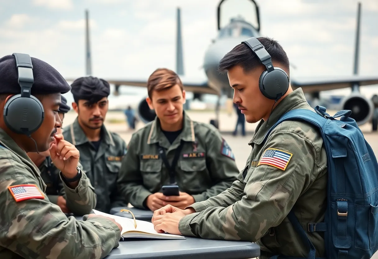 Diverse recruits undergoing Air Force training with historical aircraft.