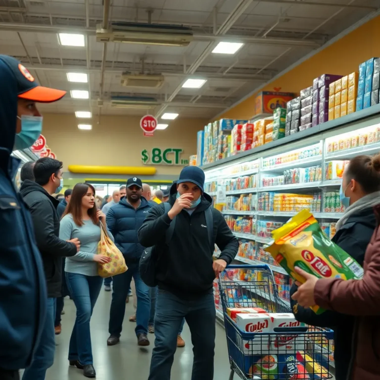 Customers and employees confronting an armed robber in a package store.