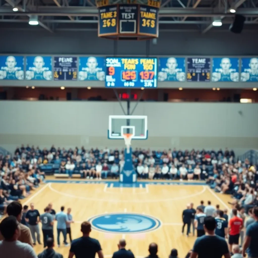 Crowd cheering at a basketball game