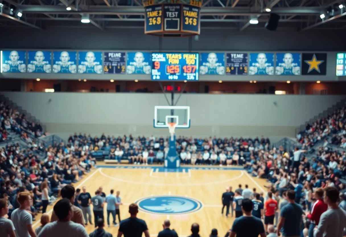 Crowd cheering at a basketball game