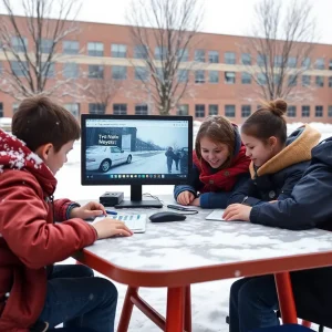 Students participating in online classes during a winter storm in Charlotte.