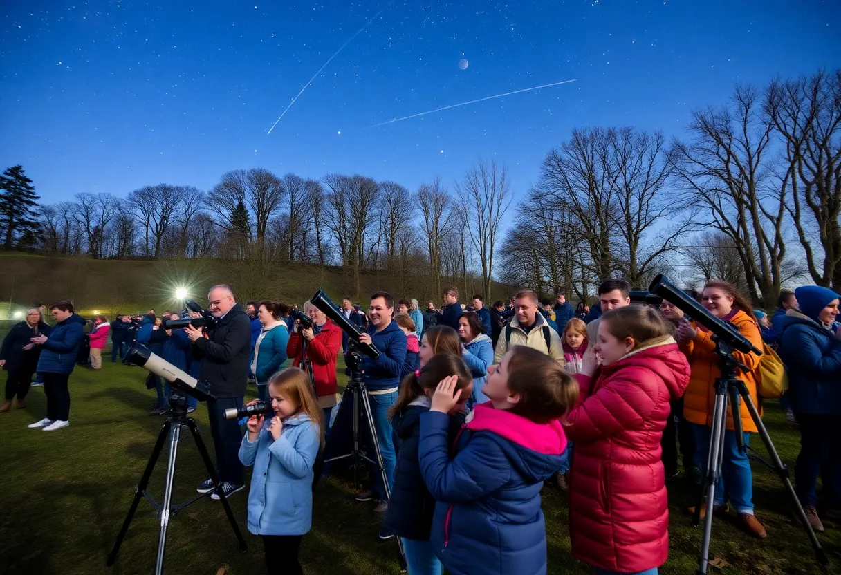 Community gathering for stargazing in Union County