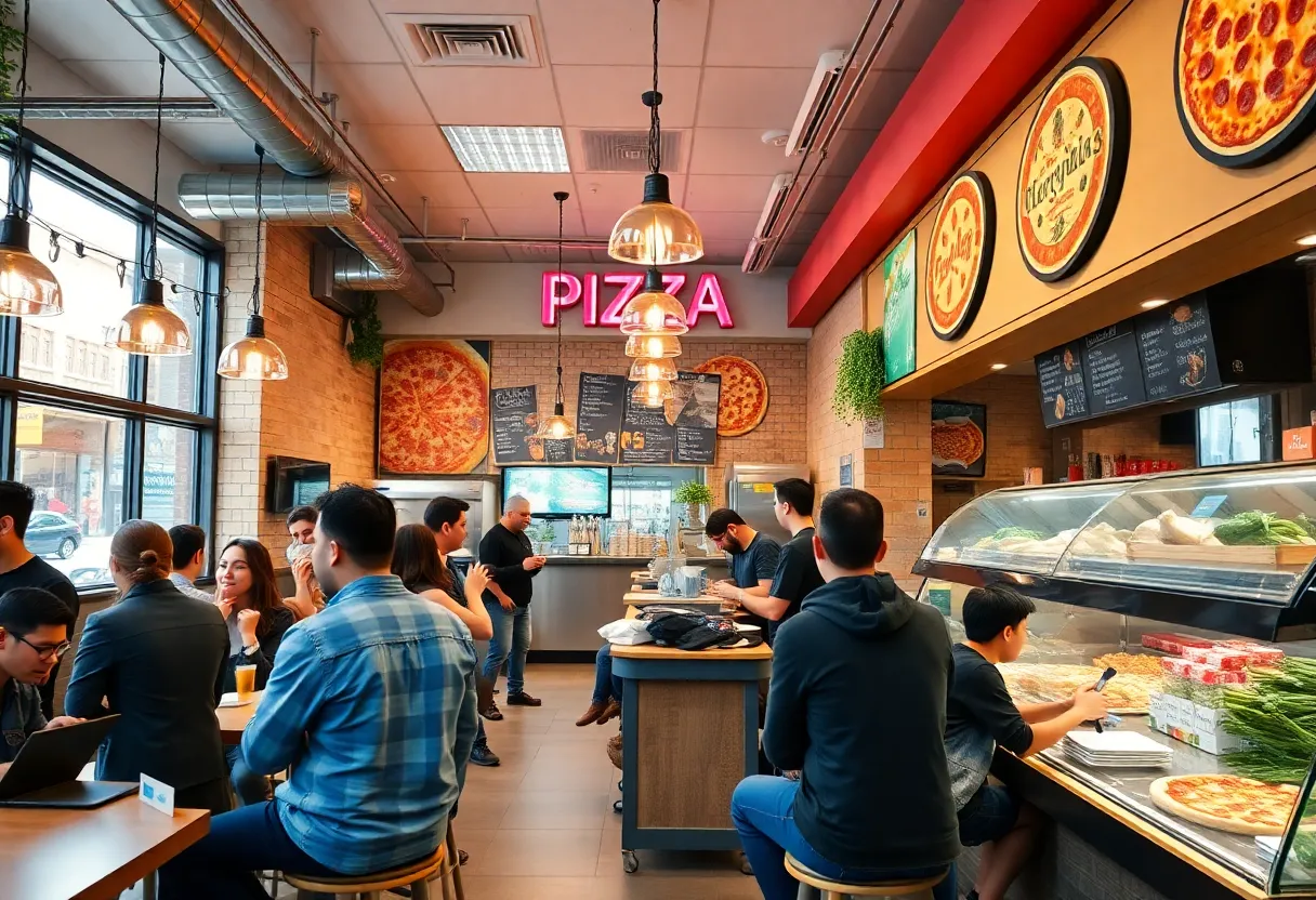 Guests enjoying New York-style pizza at Finale Pizza in Charlotte