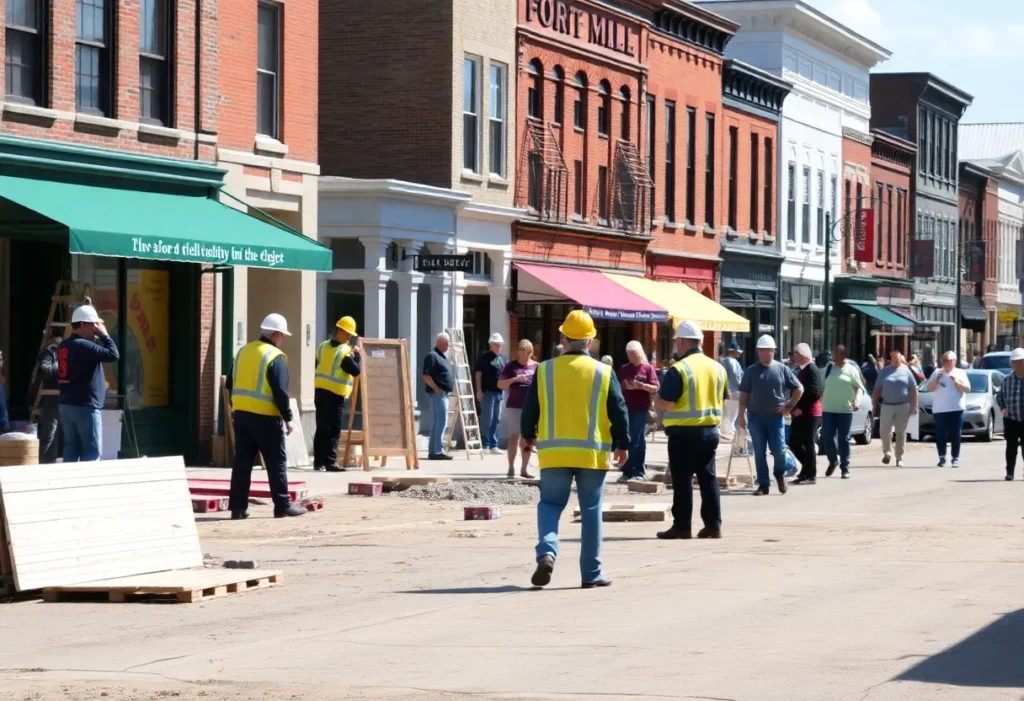 Construction on Main Street in Fort Mill, showing new business development.