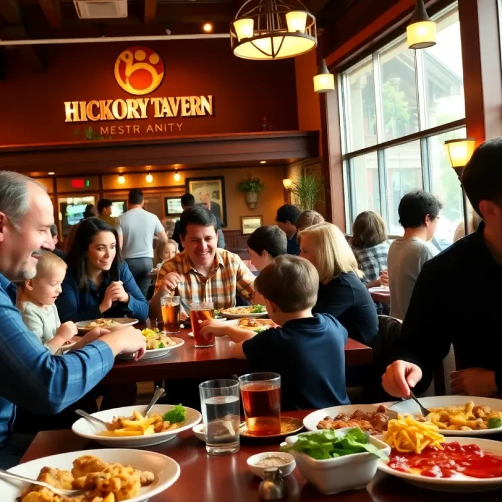 A busy Hickory Tavern restaurant with guests enjoying their meals.