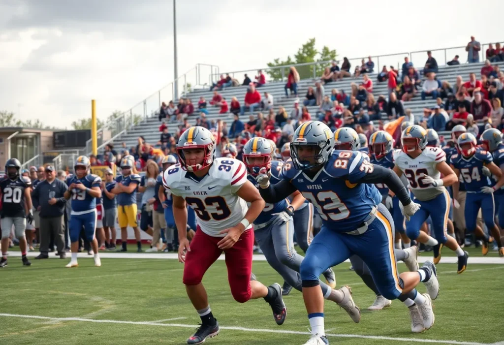 High school football players in action during a game