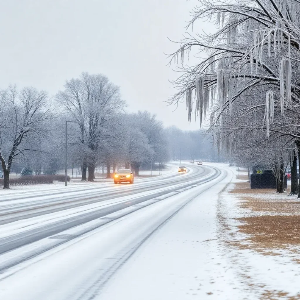 Icy winter roads in Rock Hill, SC