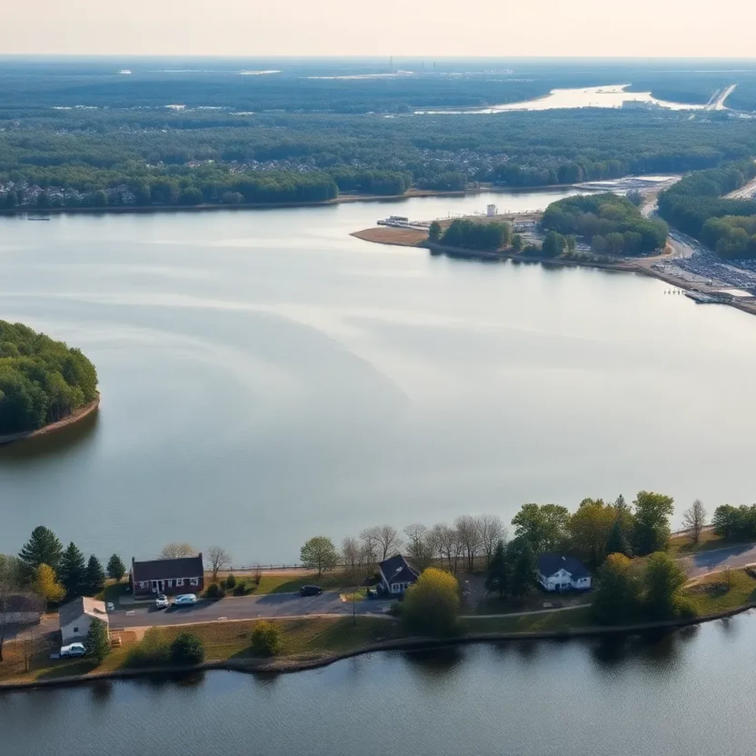 Aerial view of Lake Wylie with residential homes and potential construction sites.