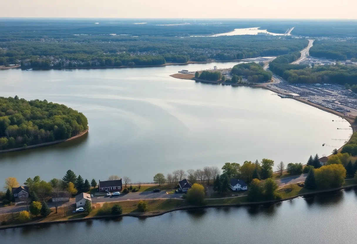 Aerial view of Lake Wylie with residential homes and potential construction sites.