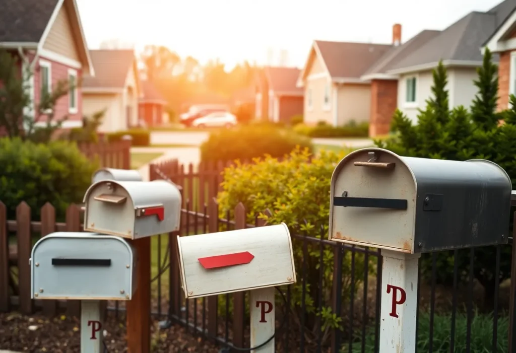 A neighborhood mailbox displaying a warning about mail theft