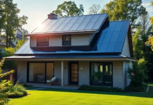 Modern house with a reflective light-colored roof