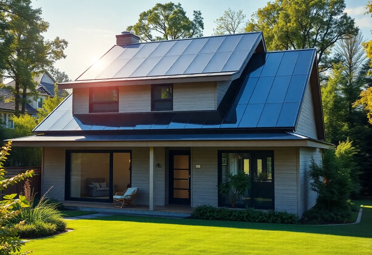 Modern house with a reflective light-colored roof