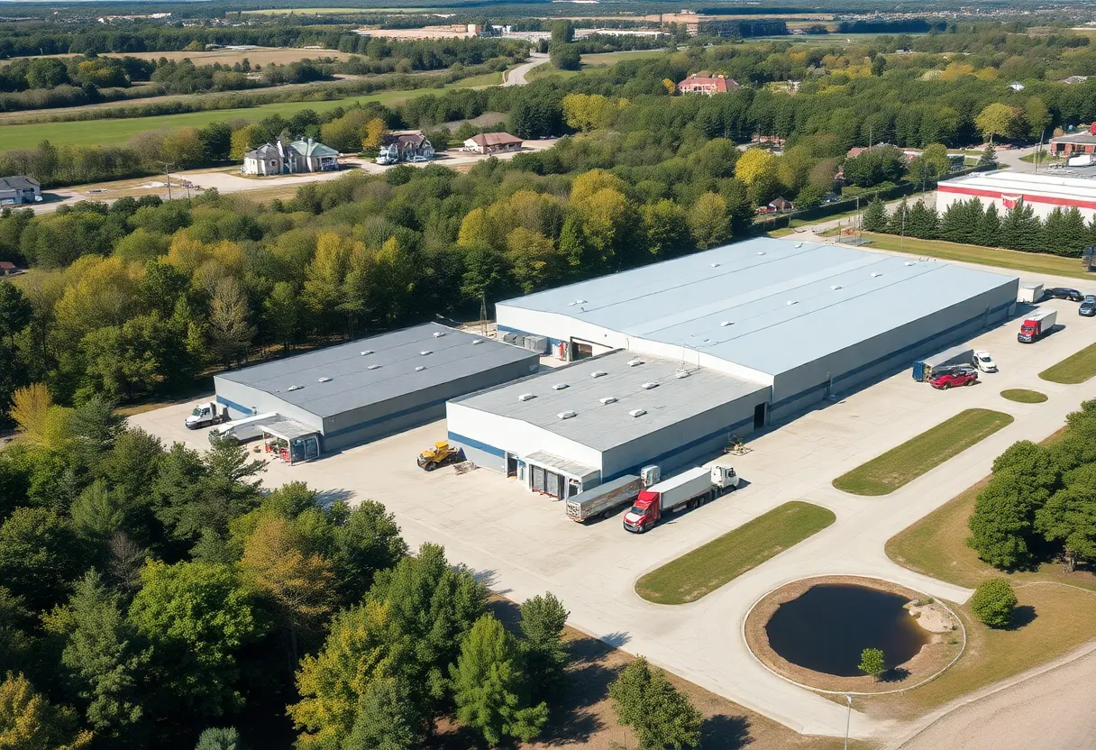 Rendering of the new Ognibene manufacturing facility surrounded by nature in Fort Mill.