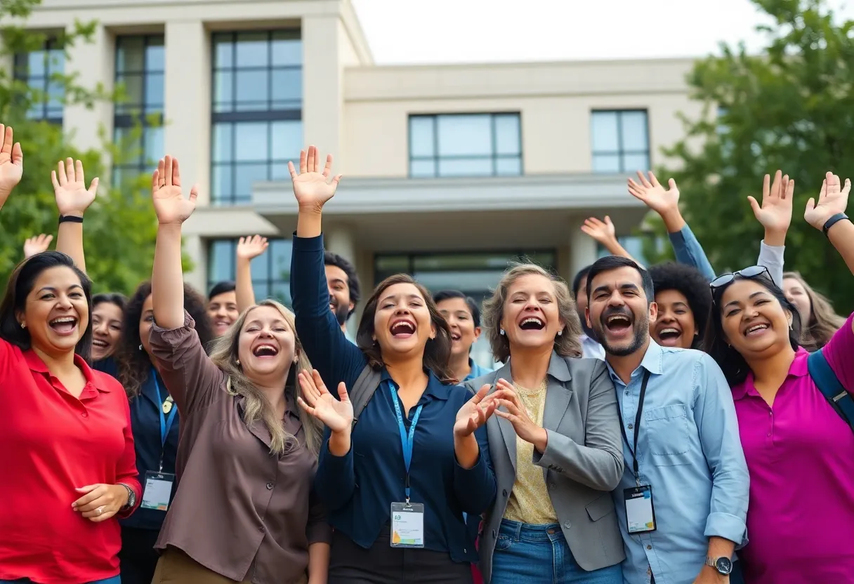 Public sector workers celebrating the signing of the Social Security Fairness Act.