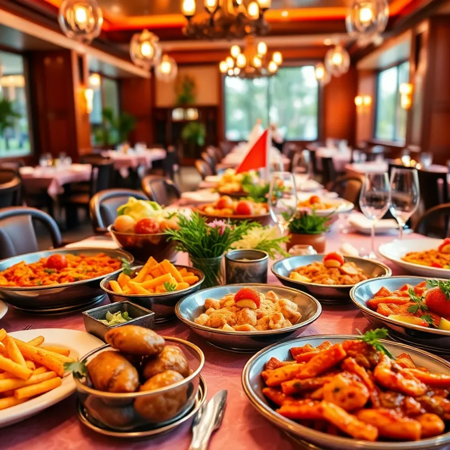 An enticing three-course meal setup showcasing diverse dishes during Queen's Feast in Charlotte.