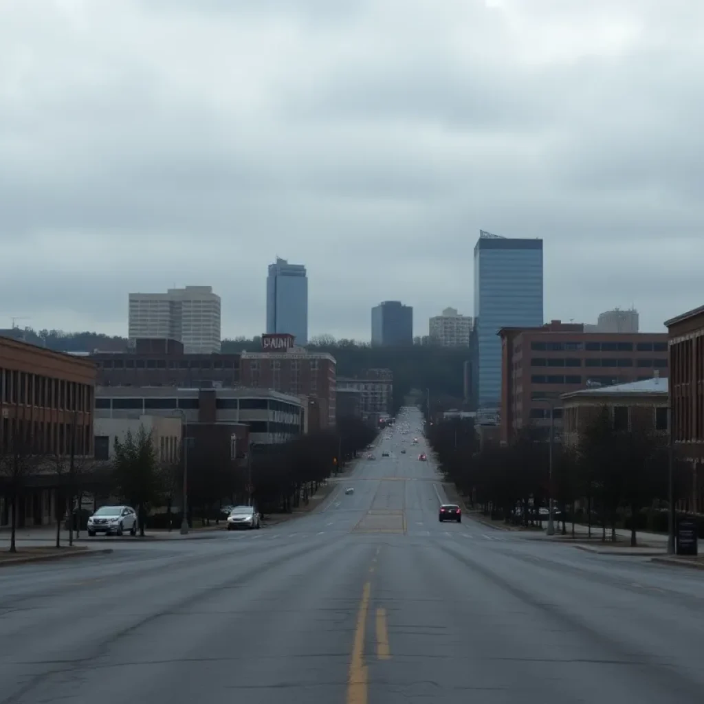 Gloomy cityscape of Rock Hill, SC reflecting economic uncertainties.