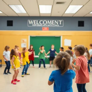 Students participating in performing arts activities at Showtime Academy.