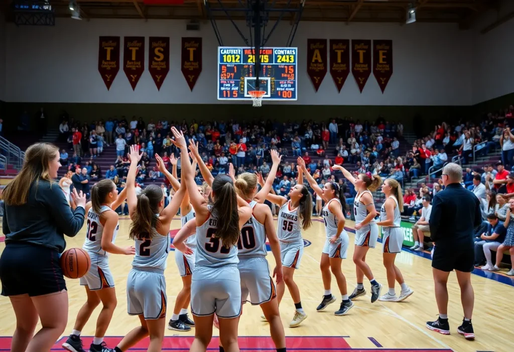 Girls basketball team in action during a game at South Pointe High School