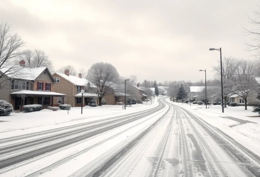 Snow-covered street in Rock Hill during a winter storm