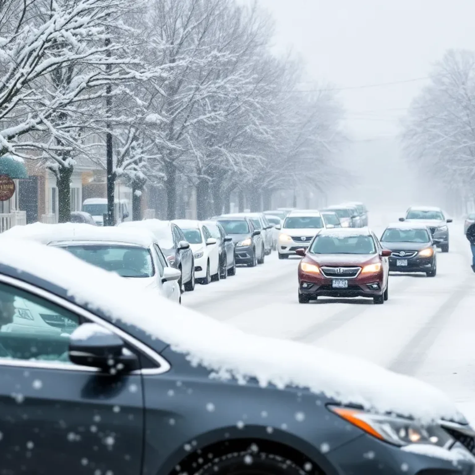 Snow-covered street in Rock Hill SC during winter storm