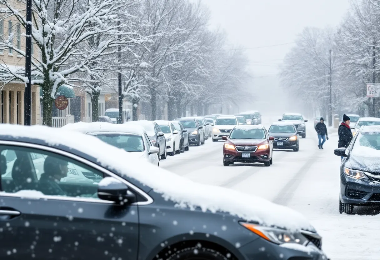 Snow-covered street in Rock Hill SC during winter storm