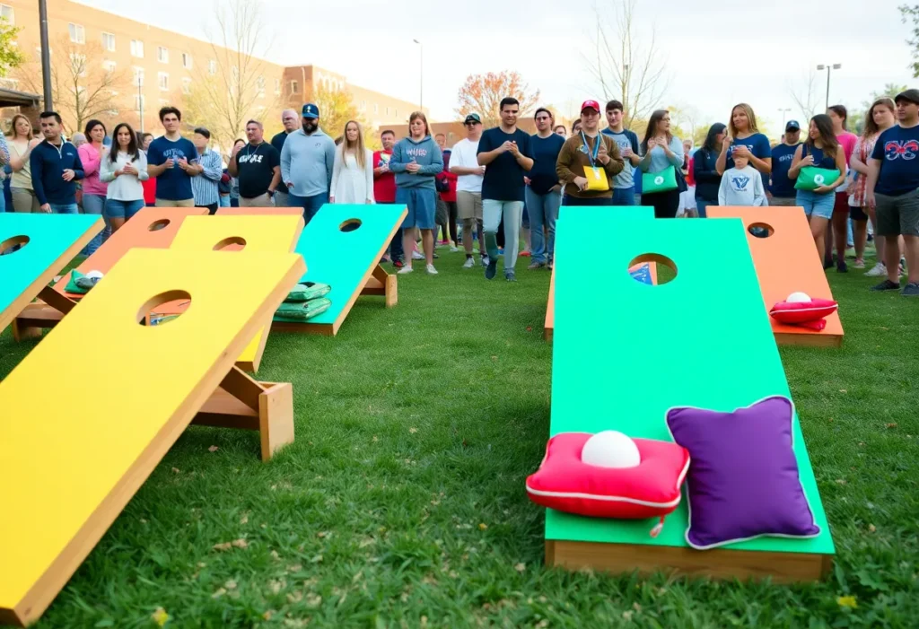 Players competing in a cornhole tournament at Winthrop University