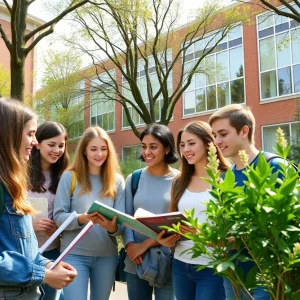 Students participating in environmental studies on campus