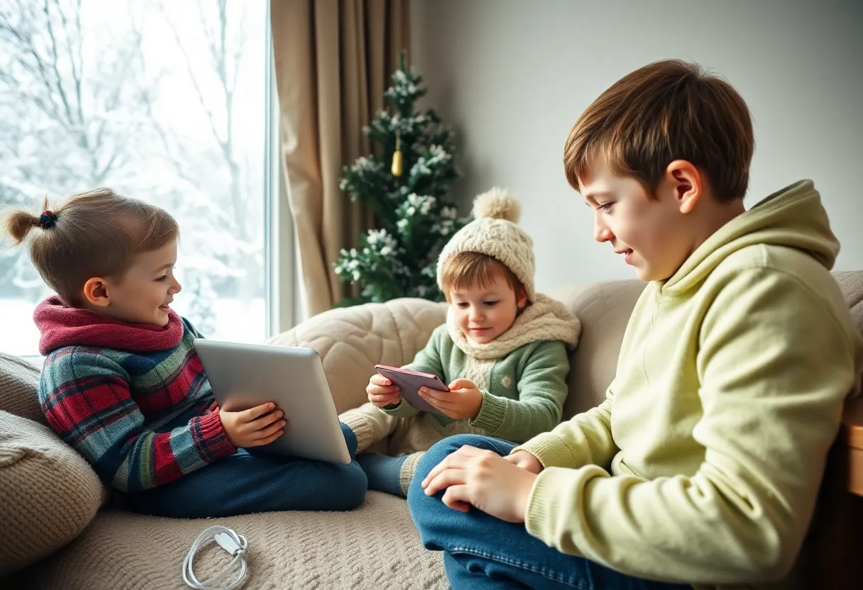 Children learning at home during York County Schools E-Learning Day due to snow