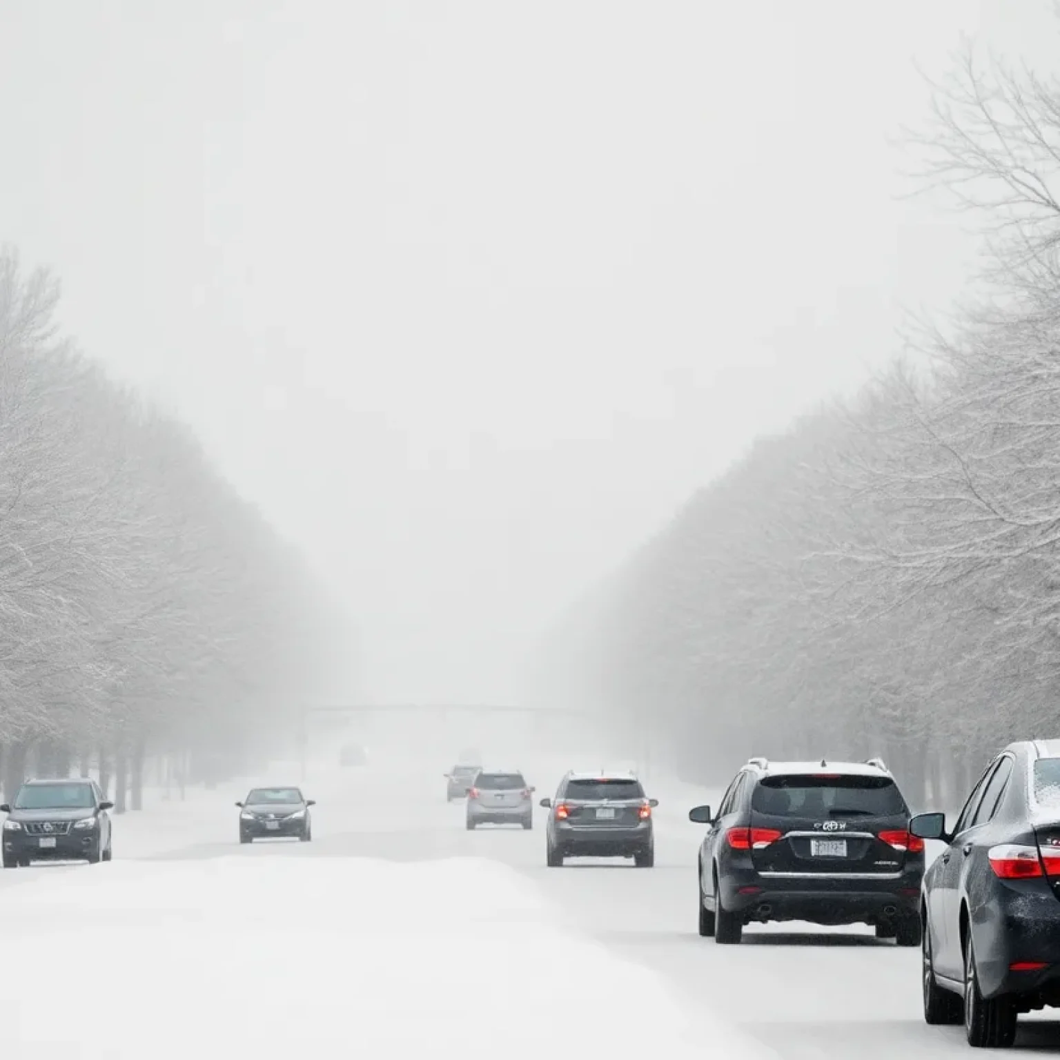 Snow-covered street in York County during winter storm