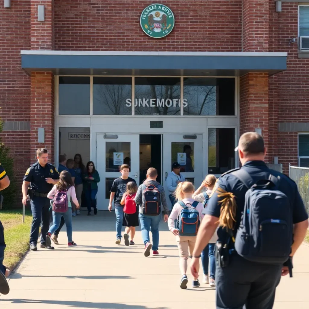 Students and faculty evacuating York Intermediate School due to bomb threat