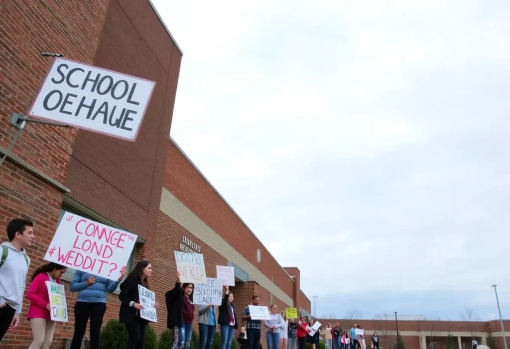 Demonstration at Charlotte Catholic High School with students holding signs