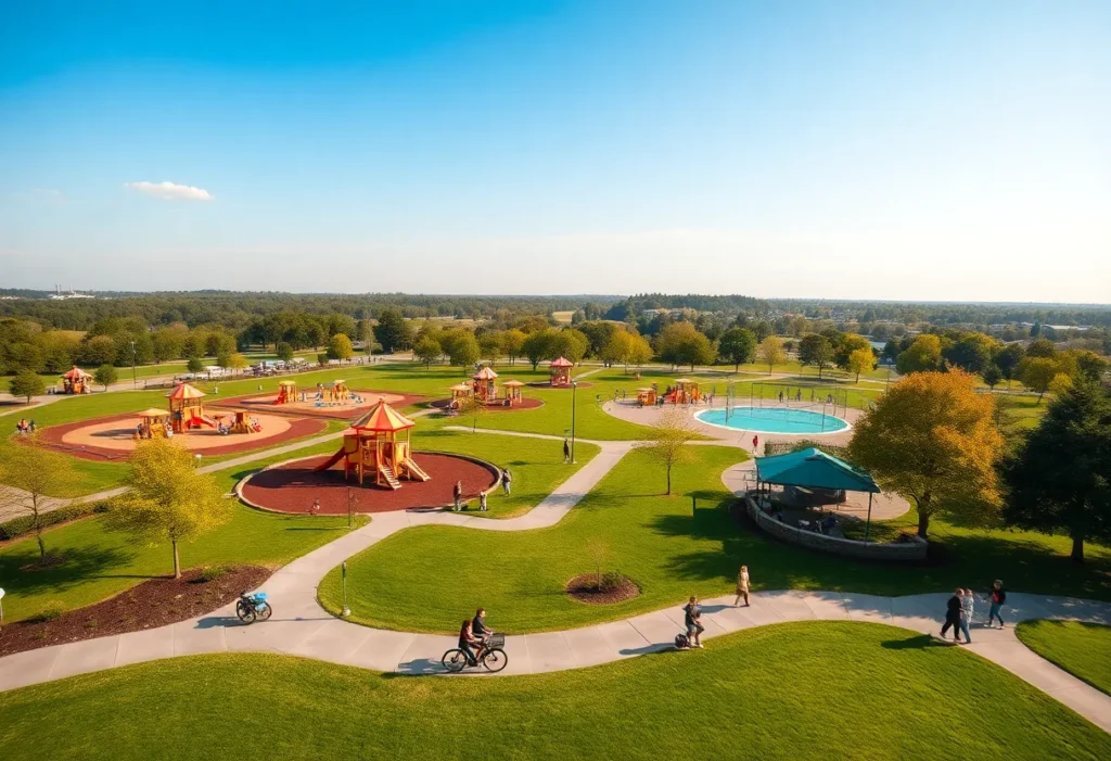 Concept image of Southside Regional Park with families and sports facilities