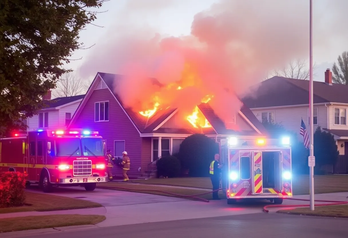 Firefighters on scene of a house fire in Ballantyne, North Carolina