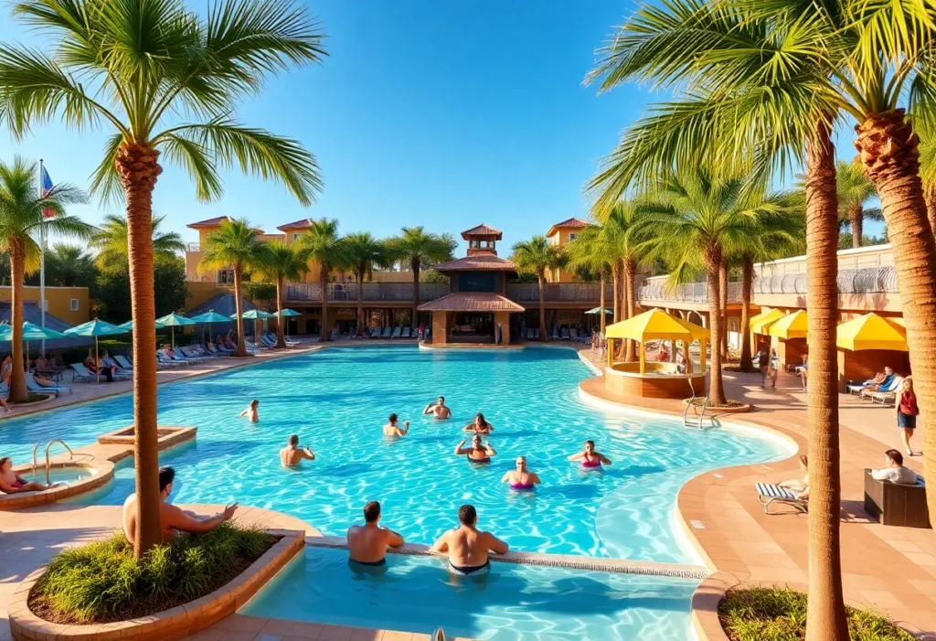 Carowinds adults-only zone with pool bar and lounge area