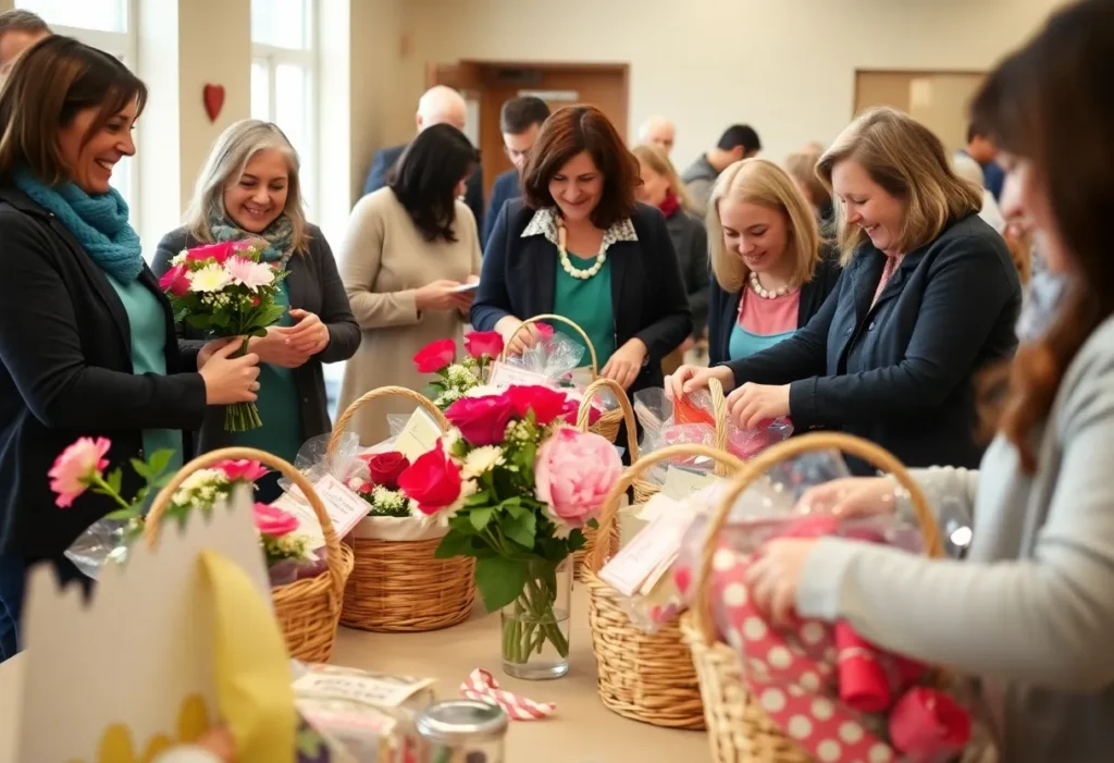 A community gathering for Valentine's Day gift assembly