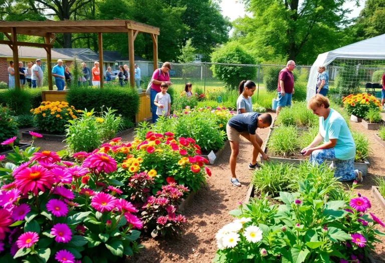 Families working together in the Rock Hill community garden.