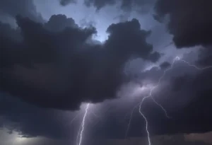 Dramatic storm clouds with lightning over Charleston