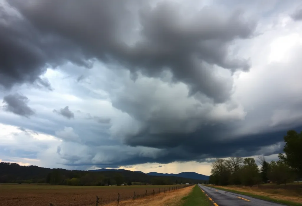 Dark storm clouds over a landscape in Western North Carolina