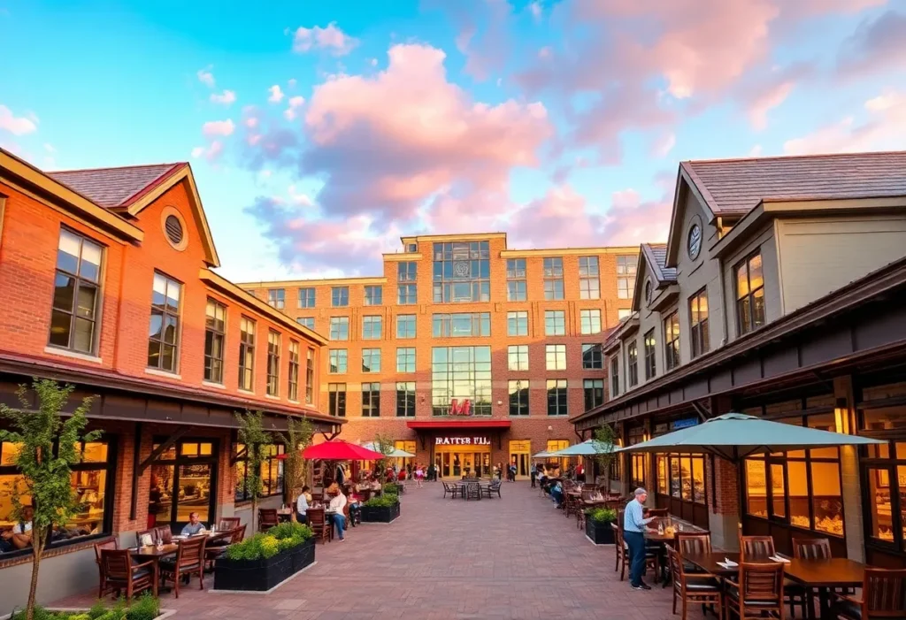 An artistic rendering of The Thread development in Rock Hill, feature vibrant community spaces.