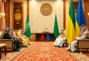 Diplomatic setting for U.S. and Ukraine peace talks in Jeddah.